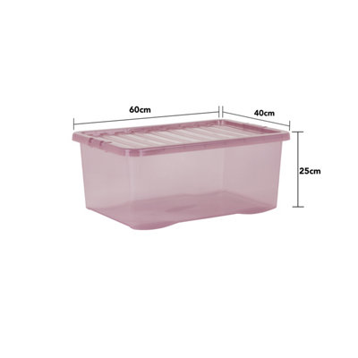 5 x Wham Crystal 45L Stackable Plastic Storage Box & Lid Tint Dusky Orchid - 5