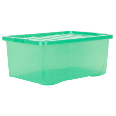 5 x Wham Crystal 45L Stackable Plastic Storage Box & Lid Tint Leprechaun Green