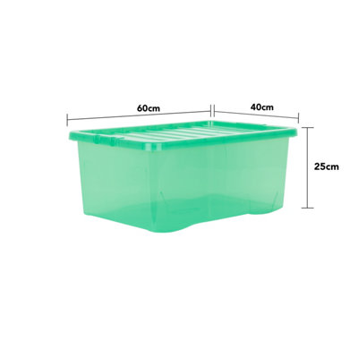 5 x Wham Crystal 45L Stackable Plastic Storage Box & Lid Tint Leprechaun Green - 5