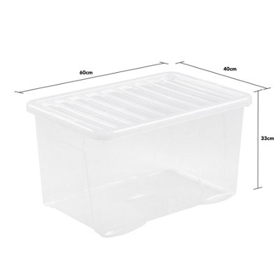 Wham Crystal Clear Rectangular 60L Large Plastic Stackable Storage box with Lid DIY at B&Q