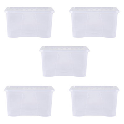5 x Wham Crystal 60L Stackable Plastic Storage Box & Lid Clear - 4