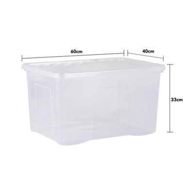 5 x Wham Crystal 60L Stackable Plastic Storage Box & Lid Clear - 5