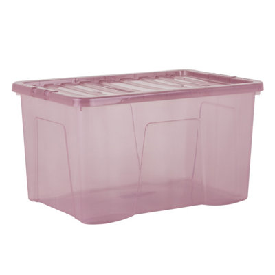 5 x Wham Crystal 60L Stackable Plastic Storage Box & Lid Tint Dusky Orchid