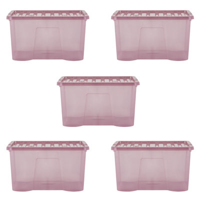 5 x Wham Crystal 60L Stackable Plastic Storage Box & Lid Tint Dusky Orchid - 4