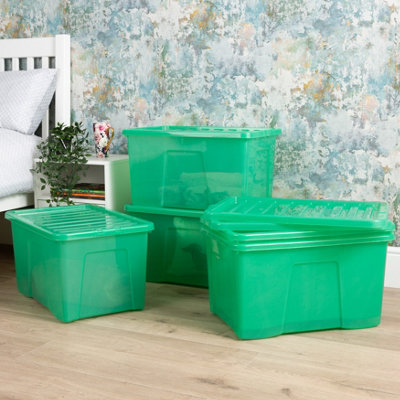 5 x Wham Crystal 60L Stackable Plastic Storage Box & Lid Tint Leprechaun Green