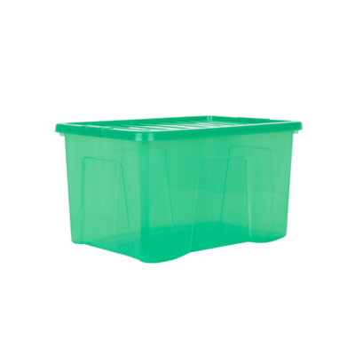 5 x Wham Crystal 60L Stackable Plastic Storage Box & Lid Tint Leprechaun Green