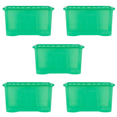 5 x Wham Crystal 60L Stackable Plastic Storage Box & Lid Tint Leprechaun Green - 4