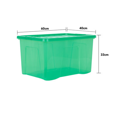 5 x Wham Crystal 60L Stackable Plastic Storage Box & Lid Tint Leprechaun Green - 5