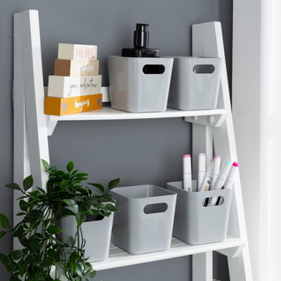 5 x Wham Plastic Studio Basket 1.01 Square Cool Grey (Home & Office Storage Basket)