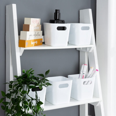 5 x Wham Plastic Studio Basket 1.01 Square Ice White (Home & Office Storage Basket)