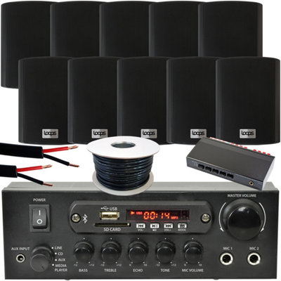 5 Zone Outdoor Bluetooth System 10x Weatherproof Black Speaker Garden