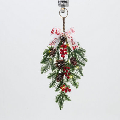 50 cm Pine Cones Berries Christmas Garland Wall Hanging Swag with Light