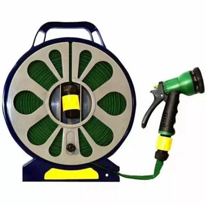 50 Feet 15 Meter Flat Hose Pipe Reel With Water Nozzle Gun Spray Garden ...