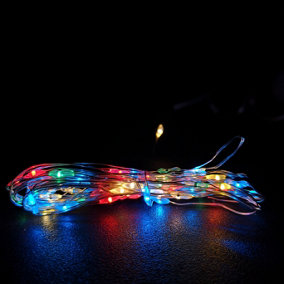 50 LED 2.5m Premier MicroBrights Indoor Outdoor Christmas Multi Function Battery Operated Lights with Timer Pin Wire Multicoloured