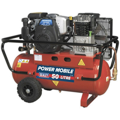 50 Litre Belt Drive Air Compressor - 4hp Petrol Engine - Twin Gauge ...