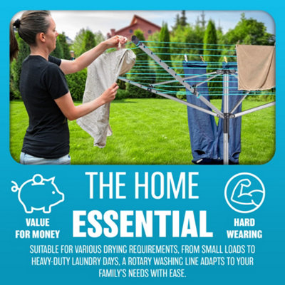 50 Metre Clothes Airer - 4 Arm Rotary Dryer Garden Outdoor Washing Line ...