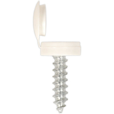 50 PACK 4.2 x 19mm White Numberplate Screw with Flip Cap - Plastic Enclosed Head