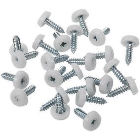50 PACK 4.8 x 18mm White Numberplate Screw - Plastic Enclosed Head Fixings