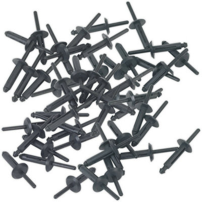 50 PACK - 6.3mm x 25.2mm Plastic Rivets - Black PVC Compression Snap ...