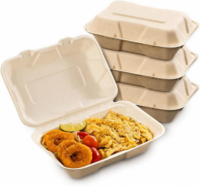 50 Pack Bagasse Takeaway Meal Boxes 9x6