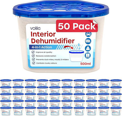 50 Pack Disposable 500ml Dehumidifier Tubs - Moisture Absorbers for Home, Office, Caravan - Mold & Odor Prevention