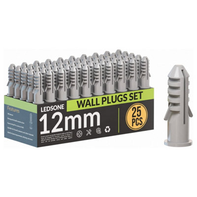 50 Pack Grey Wall Plugs 12mm Plasterboard Fixings, Plastic Rawl Plugs ...