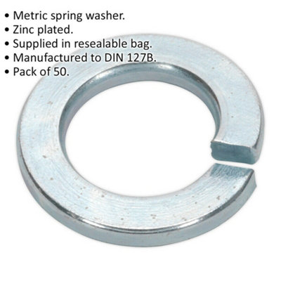 50 PACK Metric Spring Washer M12 DIN 127B Zinc Plated Metal