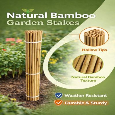 50 Pack Natural Bamboo Garden Canes 91.5 cm Strong Plant Support Sticks