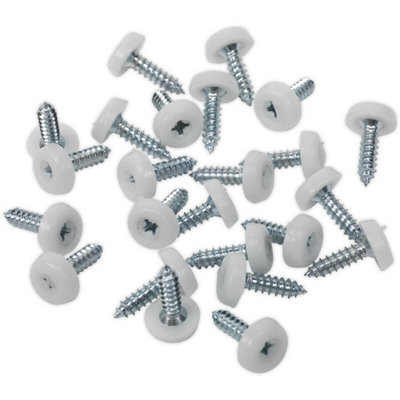 50 Pack of 4.8 x 18mm White Number Plate Screws with Plastic Enclosed Heads