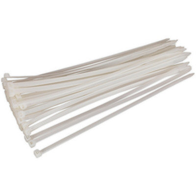50 Pack of Heat Resistant White Cable Ties - 350 x 7.6mm Nylon 66 for Home and Workshop Use