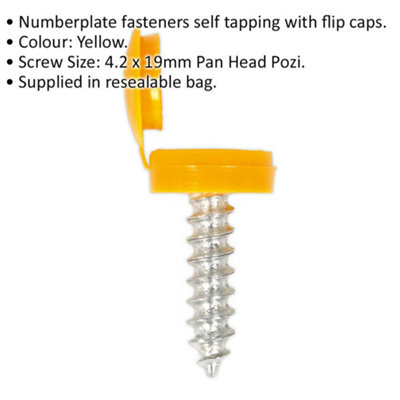 50 Pack of Yellow Number Plate Screws - 4.2 x 19mm