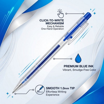 50 pack Smooth Write Retractable Pen Blue Ink Comfortable Grip ...
