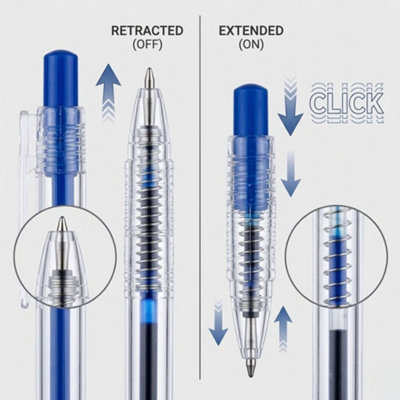 50 pack Smooth Write Retractable Pen Blue Ink Comfortable Grip ...