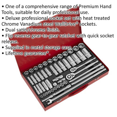 50 PACK Socket Set - 1/2" & 3/8" Metric Square Drive - Ratchet Handle Extension