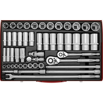 50 PACK Socket Set - 1/2" & 3/8" Metric Square Drive - Ratchet Handle Extension