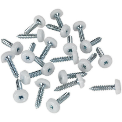 50 Pack White Numberplate Screws - 4.8 x 24mm Plastic Fixings for Secure Installation
