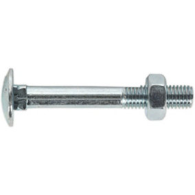 50 PACK Zinc Plated Coach Bolt and Nut - M10 x 75mm - 1.5mm Pitch - DIN 603