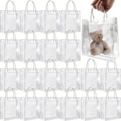 50 Pcs Clear Gift Bags with Handle Small PVC Shopping Bag Waterproof ...