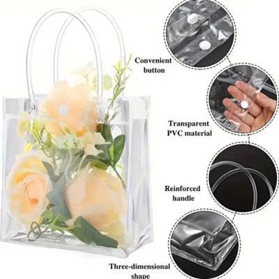 50 Pcs Clear Gift Bags with Handle Small PVC Shopping Bag Waterproof ...