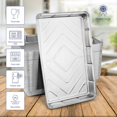 50 Pk Coppice Aluminium Foil Tray for Baking, BBQ, Roasting, Grilling & Food Storage 32 x 20 x 3cm. Freezer & Oven Safe