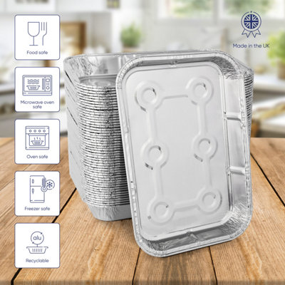 50 Pk Coppice Small Aluminium Foil Tray for Baking, BBQ, Roasting & Food Storage 19 x 13 x 2.5cm. Freezer, Microwave & Oven Safe