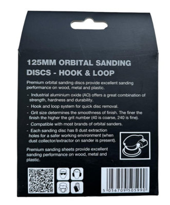 50 x 125mm Mixed Grit Orbital Sander Sanding Sheets Discs Hook Loop 40 60 80 5" - 9