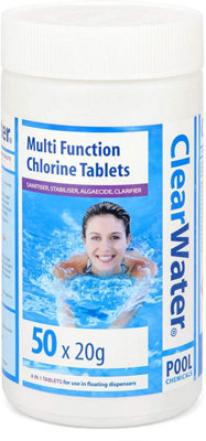 50 x 20g (1kg) Clearwater CH0019 4-in-1 Chlorine Tablets for Pools and Hot Tubs