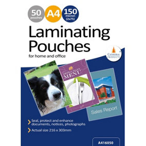 50 x A4 150 Micron Laminating Pouches with Crystal Clear Gloss Finish - Protect Important Documents, Posters, Images