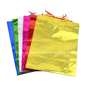 50 x Assorted Colours Holographic Gift Bag Small Christmas Birthday Present