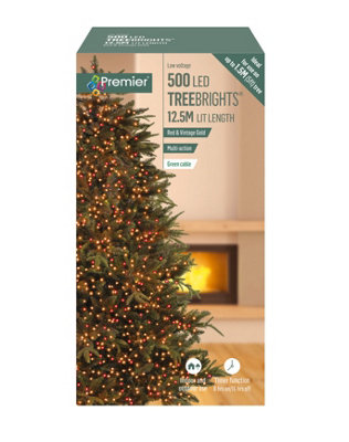 500 LED Treebrights Red & Vintage Gold Multi-action 12.5M Lit Length Green Cable