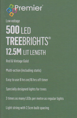 500 LED Treebrights Red & Vintage Gold Multi-action 12.5M Lit Length Green Cable - 5