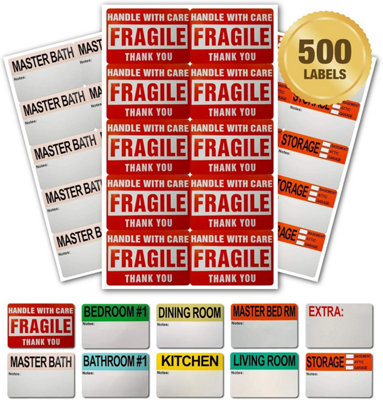 680 Home Moving Labels, 2 X 3.4 Inches, 8-Color Coded Packing