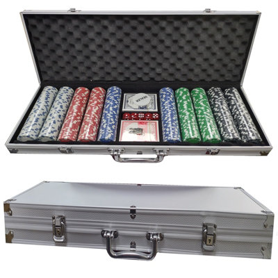 500 Piece Texas Hold Em Poker Set Carry Case Cards Deck Chips Dice