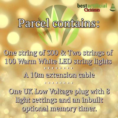 500 Warm White LED's 50m/164ft Black Cable MAINS Power Connectable Indoor Outdoor Waterproof String Lights Garden Party